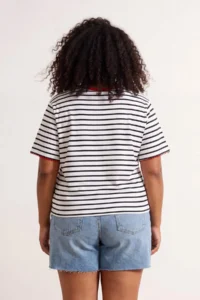 Trendyol Curve Black-WHITE Fish Embroidered Striped Kontrast Yaka Detailed Knitting Plus Size T-Shirt - Image 3