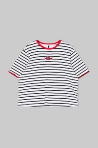 Trendyol Curve Black-WHITE Fish Embroidered Striped Kontrast Yaka Detailed Knitting Plus Size T-Shirt - Image 4