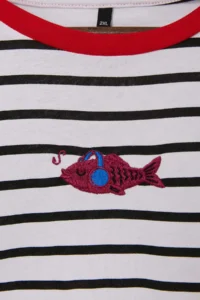 Trendyol Curve Black-WHITE Fish Embroidered Striped Kontrast Yaka Detailed Knitting Plus Size T-Shirt - Image 6