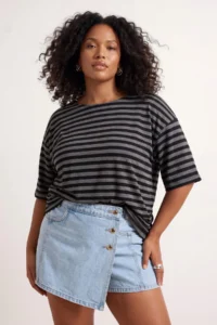 Trendyol Curve Anthracite-Black Striped Boat Neck Knitting Plus Size Blouse - Image 2