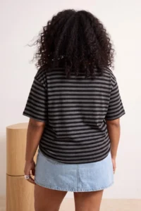 Trendyol Curve Anthracite-Black Striped Boat Neck Knitting Plus Size Blouse - Image 3