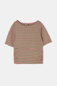 Trendyol Curve Pink-Green Striped Boat Neck Knitting Plus Size Blouse - Image 4