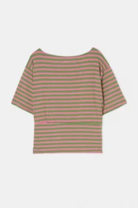Trendyol Curve Pink-Green Striped Boat Neck Knitting Plus Size Blouse - Image 6