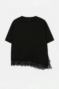 Trendyol Curve Black Skirt Ucu Lace Detailed slit Knitting Plus Size T-Shirt - Image 5