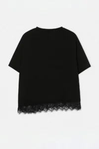Trendyol Curve Black Skirt Ucu Lace Detailed slit Knitting Plus Size T-Shirt - Image 6