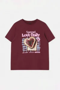 Trendyol Curve Burgundy Fun Printed Regular Fit Plus Size T-Shirt - Image 5