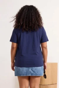 Trendyol Curve Navy Blue Fun Cocktail Printed Boyfriend Fit Plus Size T-Shirt - Image 3