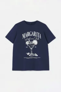 Trendyol Curve Navy Blue Fun Cocktail Printed Boyfriend Fit Plus Size T-Shirt - Image 4