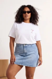 Trendyol Curve WHITE Back Printed Loose Fit Knitting Plus Size T-Shirt