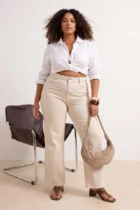 Trendyol Curve Ecru High Waist comfort/Flexible Flare Fit flared leg plus size jeans