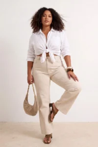 Trendyol Curve Ecru High Waist comfort/Flexible Flare Fit flared leg plus size jeans - Image 2