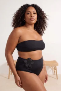 Trendyol Curve Black Floral High Waist Plus Size Bikini Bottom - Image 2