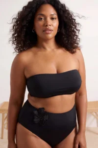 Trendyol Curve Black Floral High Waist Plus Size Bikini Bottom - Image 3