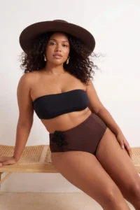 Trendyol Curve Brown Floral High Waist Plus Size Bikini Bottom