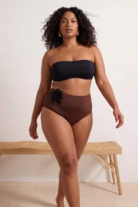 Trendyol Curve Brown Floral High Waist Plus Size Bikini Bottom - Image 2