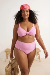 Trendyol Curve Pink Seashell textured Material High Waist Plus Size Bikini Bottom