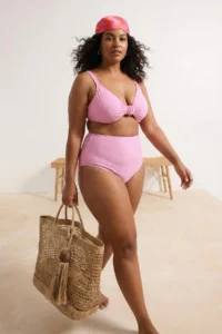 Trendyol Curve Pink Seashell textured Material High Waist Plus Size Bikini Bottom - Image 2
