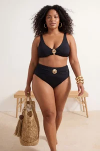 Trendyol Curve Black Seashell with accessories Plus Size Bikini Bottom