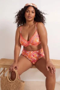 Trendyol Curve Multicolored Shawl Patterned High Waist Plus Size Bikini Bottom
