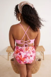 Trendyol Curve Pink flower patterned Side Binding Detailed Plus Size Bikini Bottom - Image 3