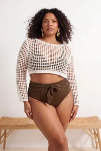 Trendyol Curve Mink Batmayan Simli Kalite High Waist Binding Detailed Plus Size Bikini Bottom