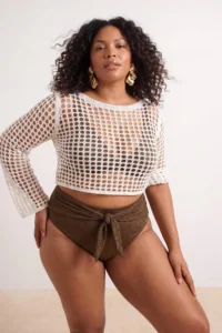 Trendyol Curve Mink Batmayan Simli Kalite High Waist Binding Detailed Plus Size Bikini Bottom - Image 2