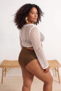 Trendyol Curve Mink Batmayan Simli Kalite High Waist Binding Detailed Plus Size Bikini Bottom - Image 3