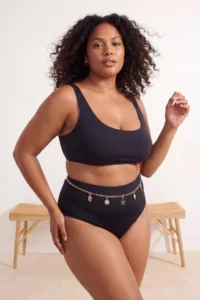 Trendyol Curve Black High Waist Gold Belt Detailed Plus Size Bikini Bottom
