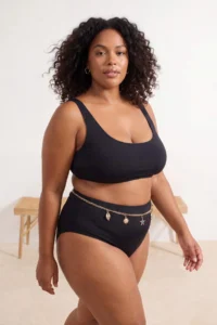 Trendyol Curve Black High Waist Gold Belt Detailed Plus Size Bikini Bottom - Image 2