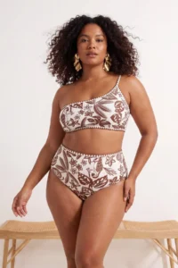 Trendyol Curve Brown Tropical Patterned Embroidered High Waist Plus Size Bikini Bottom - Image 2