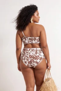 Trendyol Curve Brown Tropical Patterned Embroidered High Waist Plus Size Bikini Bottom - Image 3