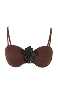 Trendyol Curve Brown Flower with accessories On and Off Sleeveless Plus Size Bikini Top - Image 4