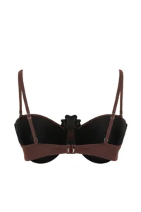 Trendyol Curve Brown Flower with accessories On and Off Sleeveless Plus Size Bikini Top - Image 6