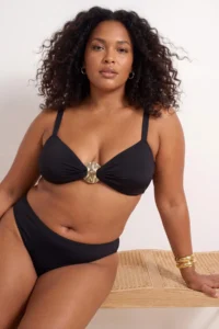Trendyol Curve Black Thick Sleeveless Gold with accessories Plus Size Bikini Top