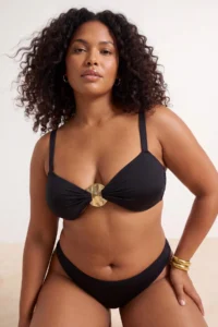 Trendyol Curve Black Thick Sleeveless Gold with accessories Plus Size Bikini Top - Image 2
