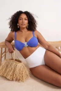 Trendyol Curve Saks Blue Thick Sleeveless Gold with accessories Plus Size Bikini Top - Image 3