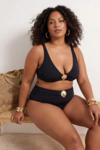 Trendyol Curve Black Seashell with accessories Plus Size Bikini Top