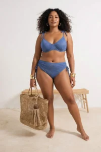 Trendyol Curve Batmayan Simli Indigo tied up Plus Size Bikini Top - Image 2
