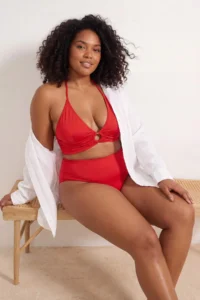 Trendyol Curve Red Back Binding Detailed Plus Size Bikini Top