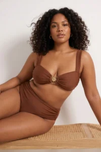 Trendyol Curve Brown Güneş with accessories Thick Sleeveless Bikini Top