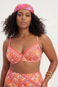 Trendyol Curve Multicolored Shawl Patterned Collar Rocky Plus Size Bikini Top - Image 2