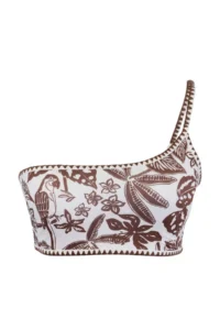 Trendyol Curve Brown Tropical Patterned Embroidered One Shoulder Plus Size Bikini Top - Image 4