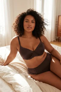 Trendyol Curve Brown Sponge Pad Lace Detailed Plus Size Bra - Image 2