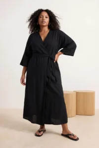 Trendyol Curve beachwear Black Belted Maxi Plus Size Kimono&Kaftan - Image 2