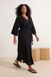 Trendyol Curve beachwear Black Belted Maxi Plus Size Kimono&Kaftan - Image 3