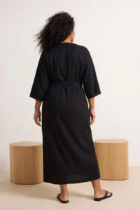 Trendyol Curve beachwear Black Belted Maxi Plus Size Kimono&Kaftan - Image 4