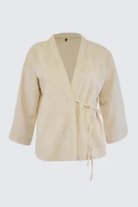 Trendyol Curve beachwear Ecru Double breasted Weaving Plus Size Kimono&Kaftan - Image 4