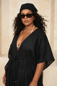 Trendyol Curve beachwear Black Sides Adjustable Shirred Plus Size Kimono&Kaftan - Image 4