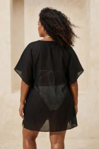 Trendyol Curve beachwear Black Sides Adjustable Shirred Plus Size Kimono&Kaftan - Image 5
