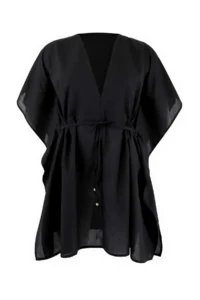 Trendyol Curve beachwear Black Sides Adjustable Shirred Plus Size Kimono&Kaftan - Image 6